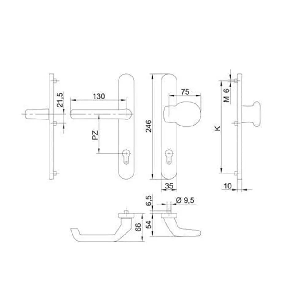 FKS Tür FKS Knopfgarnitur Edelstahl Feder 35/1200G F1 100104